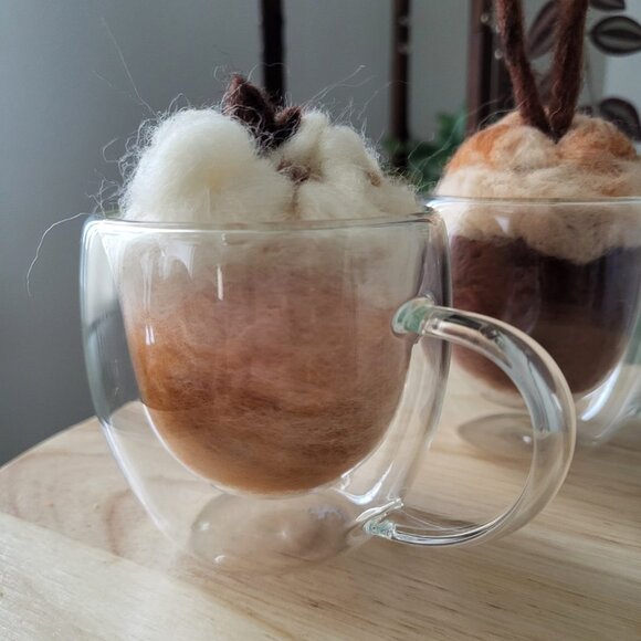 Handmade Coffee Macchiato Hot Cocoa Felted Wool - Picture 4 of 7